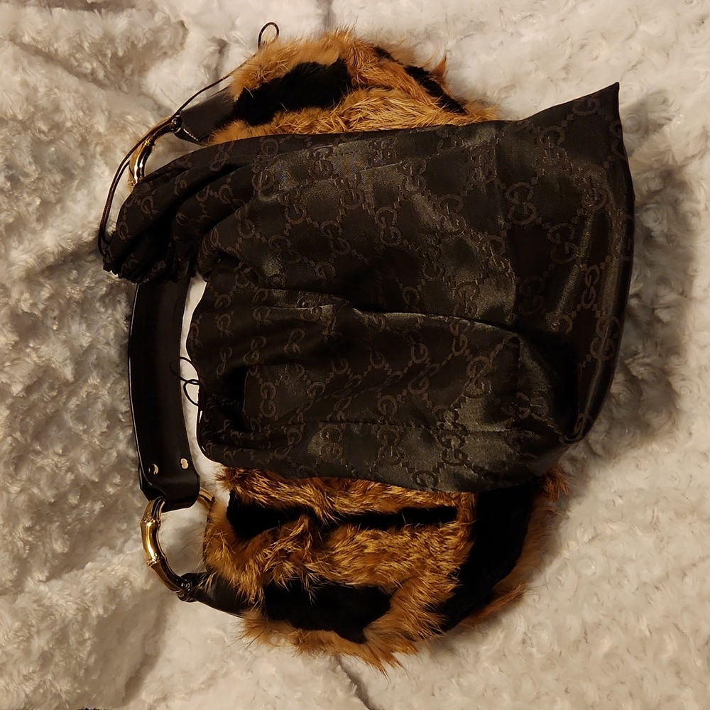 Gucci fox fur gold bamboo leather bag - Picture 9 of 11